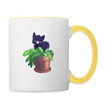 Cat in a flower pot. - Contrasting Mug - white/yellow - Right