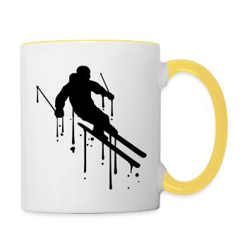 Des graffitis tombent en ski en montagne en hiver - Mug contrasté - blanc/jaune - Droite