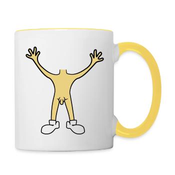 pénis masculin mains nues tenant corps o - Mug contrasté - blanc/jaune - Droite