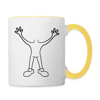 haende hoch halten koerper ohne kopf lustiger klei - Tasse zweifarbig - Weiß/Gelb - Rechts