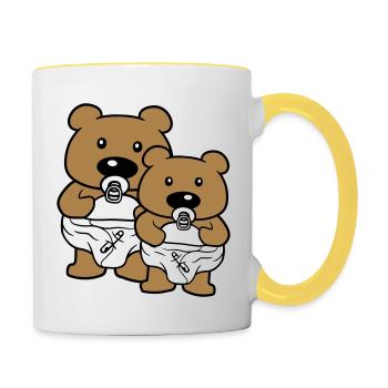 2 baer baby brueder freunde team paar teddy schnul - Tasse zweifarbig - Weiß/Gelb - Rechts