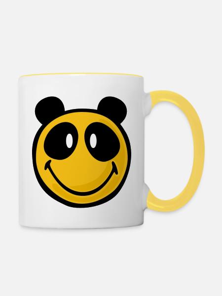 Smiley Panda - Tasse zweifarbig - Weiß/Gelb