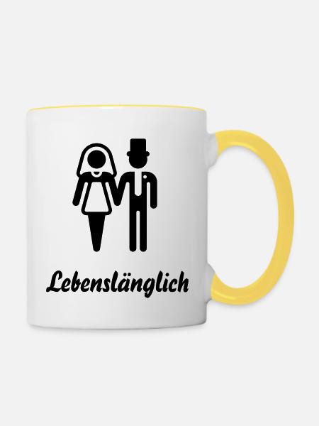 Lebenslänglich (Hochzeit / Junggesellenabschied) - Tasse zweifarbig - Weiß/Gelb