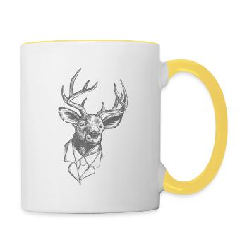 Homme d'affaires de bureau de Noël Rudolf Rudolf - Mug contrasté - blanc/jaune - Droite