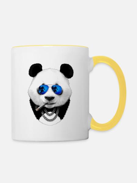 Cooler Panda - Tasse zweifarbig - Weiß/Gelb