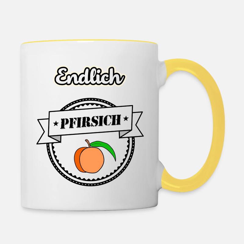 Endlich Pfirsich - 40 Vierzig sw - Tasse zweifarbig - Weiß/Gelb