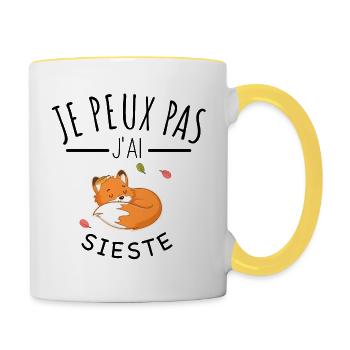 je peux pas j’ai sieste renard humour - Mug contrasté - blanc/jaune - Droite