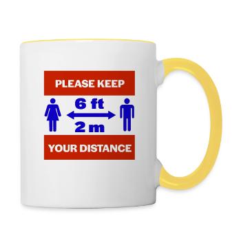 Bitte halten Sie Abstand - Tasse zweifarbig - Weiß/Gelb - Rechts
