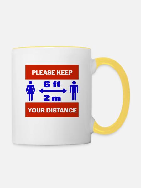 Bitte halten Sie Abstand - Tasse zweifarbig - Weiß/Gelb
