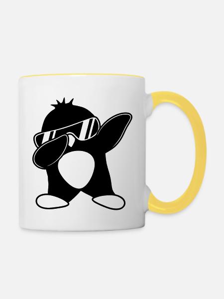 Pinguin Dab Lustig - Tasse zweifarbig - Weiß/Gelb