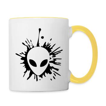 Alien Klecks Tropfen - Tasse zweifarbig - Weiß/Gelb - Rechts