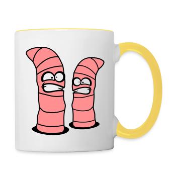 2 crazy worms - Contrasting Mug - white/yellow - Right