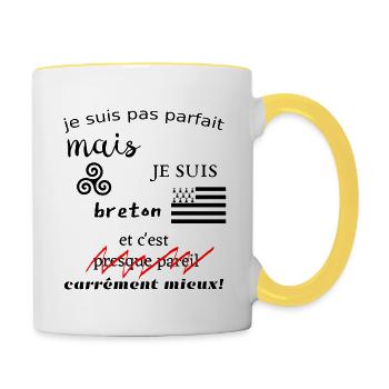 pas parfait breton - Mug contrasté - blanc/jaune - Droite