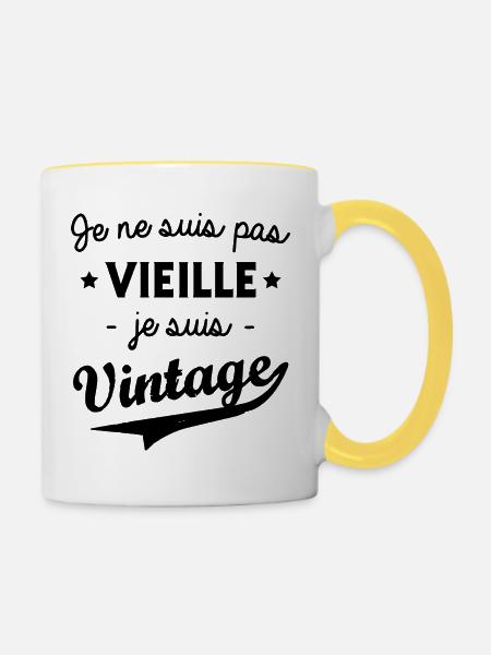Je ne suis pas vieille je suis vintage - Mug contrasté - blanc/jaune