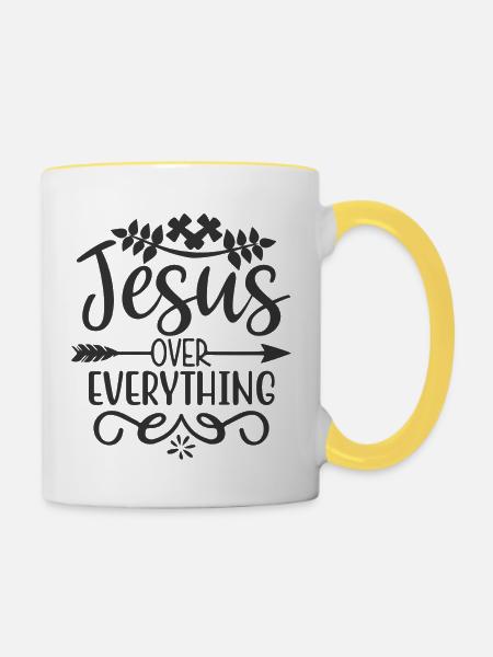Jesus über alles - Tasse zweifarbig - Weiß/Gelb
