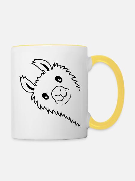 Alpaka guckt seitlich - Tasse zweifarbig - Weiß/Gelb
