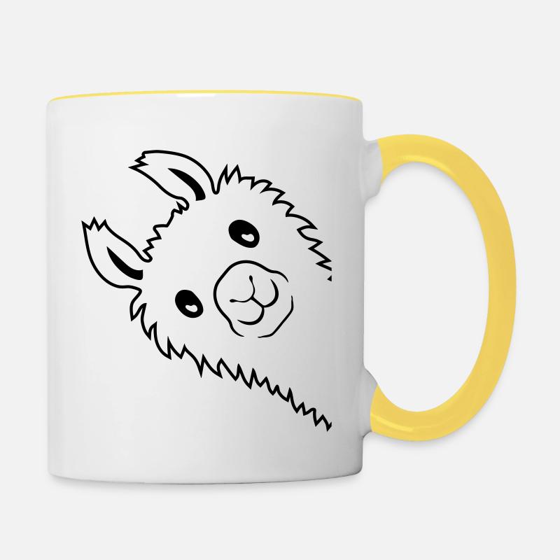 Alpaka guckt seitlich - Tasse zweifarbig - Weiß/Gelb