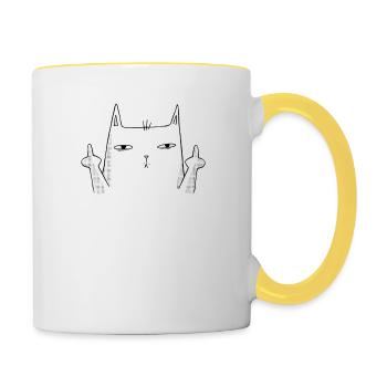 Le chat dans la poubelle montre le doigt de doigt puant - Mug contrasté - blanc/jaune - Droite
