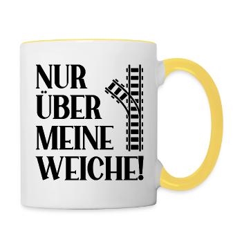 Nur über meine Weiche Eisenbahner Gleisbauer - Tasse zweifarbig - Weiß/Gelb - Rechts