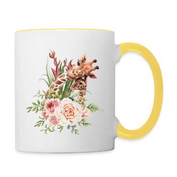 KOLLEKTION AQUARELLE GIRAFFE MIT IHRER BRUT - Tasse zweifarbig - Weiß/Gelb - Rechts