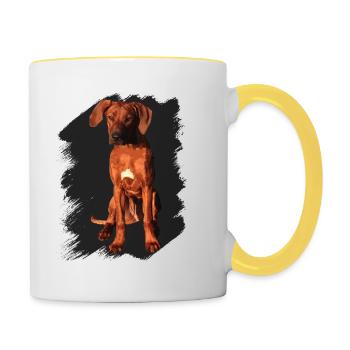 Rhodesian Ridgeback on black background - Contrasting Mug - white/yellow - Right