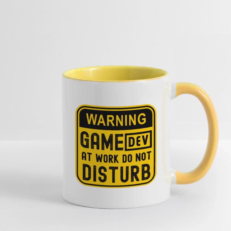 WARNING GAME DEV AT WORK DO NOT DISTURB Contrasting Mug