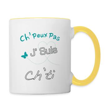 Ch'peux pas j'suis ch'ti - Mug contrasté - blanc/jaune - Droite