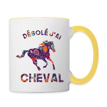 désolé j'ai cheval - Mug contrasté - blanc/jaune - Droite