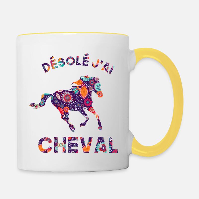 désolé j'ai cheval - Mug contrasté - blanc/jaune