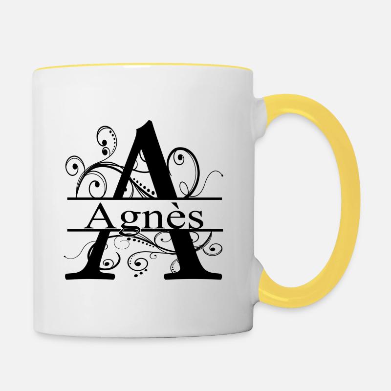Monogram with the first name Agnès - Contrasting Mug - white/yellow