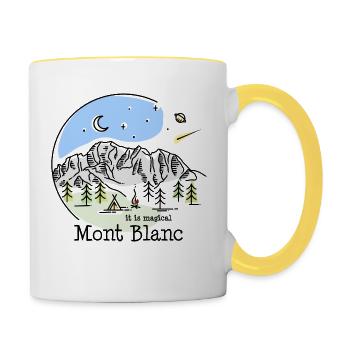 Mont Blanc Montblanc TMB Wandern Line Art Souvenir - Tasse zweifarbig - Weiß/Gelb - Rechts