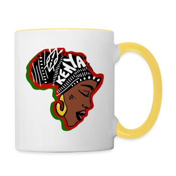 Kenia Kenianische Frau Muster Flagge Afrika Karte - Tasse zweifarbig - Weiß/Gelb - Rechts