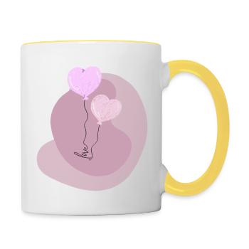 Love Schriftzug 2 Luftballons Herzballons Spruch - Tasse zweifarbig - Weiß/Gelb - Rechts