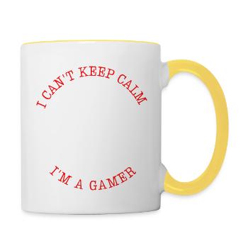 I cant calm - I'm a gamer Tshirt für echte Zocker - Tasse zweifarbig - Weiß/Gelb - Rechts