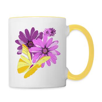 Butterfly on flowers - Contrasting Mug - white/yellow - Right