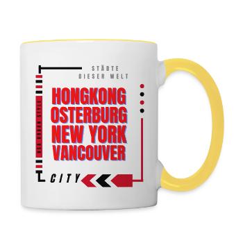Hongkong - Osterburg - New York- Vancouver T-Shirt - Tasse zweifarbig - Weiß/Gelb - Rechts