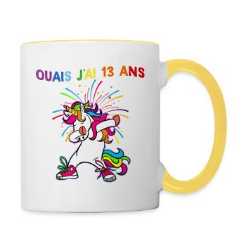 Ouais J'ai 13 Ans Humour Licorne - Mug contrasté - blanc/jaune - Droite