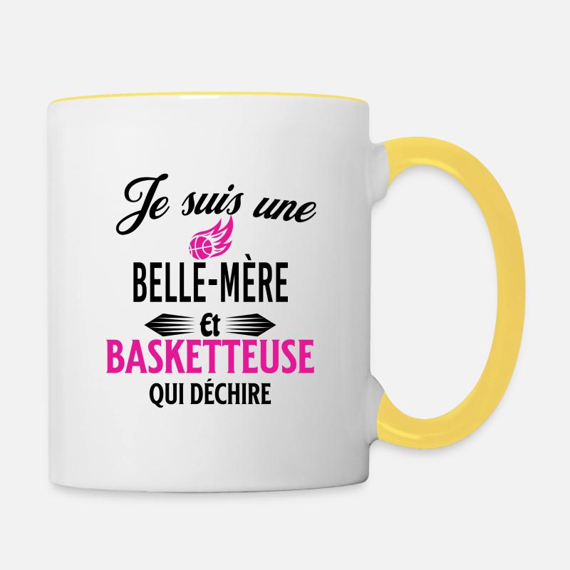 je suis basketteuse qui déchire et belle-mère - Mug contrasté - blanc/jaune