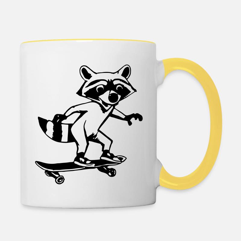 Raccoon Skateboard Funny Gift Idea - Contrasting Mug - white/yellow