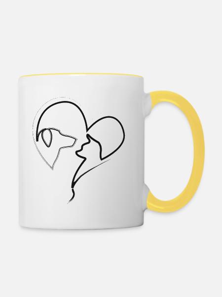 Katzenhund in Herzform - Tasse zweifarbig - Weiß/Gelb