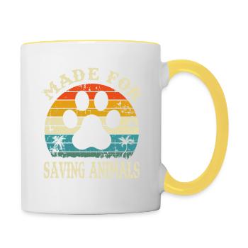 Gemacht für die Rettung von Tieren Vet Techvintage - Tasse zweifarbig - Weiß/Gelb - Rechts