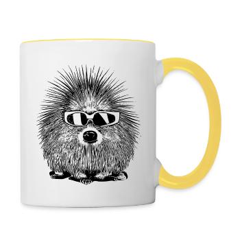 Porcupine Lunettes de soleil Animaux mignons Nature 13 - Mug contrasté - blanc/jaune - Droite