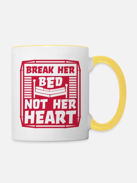 break her bed Zitat - Tasse zweifarbig - Weiß/Gelb