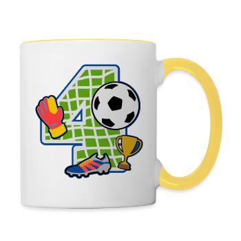 Football 4th birthday party number 4 - 4 years - Contrasting Mug - white/yellow - Right