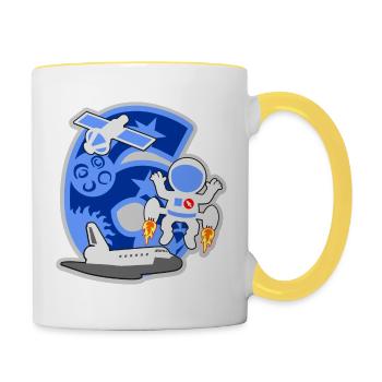 Astronaut 6. Geburtstagsparty Nummer 6 - 6 Jahre - Tasse zweifarbig - Weiß/Gelb - Rechts
