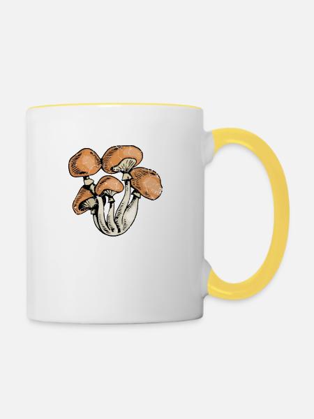 Psychedelischer Pilz, Hippie - Tasse zweifarbig - Weiß/Gelb