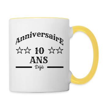 Anniversaire 10 ans déjà - Mug contrasté - blanc/jaune - Droite