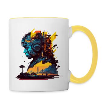 Cyborg of the future for absolute nerds and geeks - Contrasting Mug - white/yellow - Right