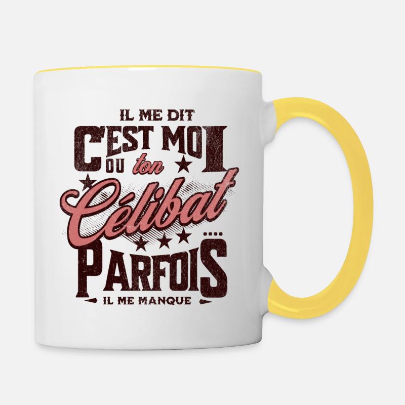 elle me dit : c'est moi ou ton célibat... - Mug contrasté - blanc/jaune