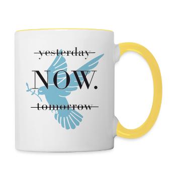 Friedenstaube - Taube - Yesterday - Now - Tomorrow - Tasse zweifarbig - Weiß/Gelb - Rechts
